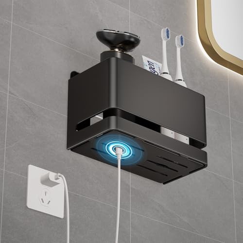 Aluminum Electric Toothbrush Holder - Bathroom Wall Mounted Toothbrush Holder (Black, Double Slot) - size: Double slot