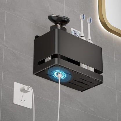 Aluminum Electric Toothbrush Holder - Bathroom Wall Mounted Toothbrush Holder (Black, Double Slot) - size: Double slot