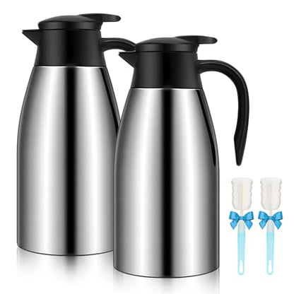 68oz Thermal Coffee Carafe, 2 Pack Airpot Insulated Coffee Urns Stainless Steel Vacuum Thermal Pot Dispenser for Coffee, Hot Water, Tea, Hot Beverage - Keep 12 Hours Hot, 24 Hours Cold (Silver,Silver) - color: Silver Silver