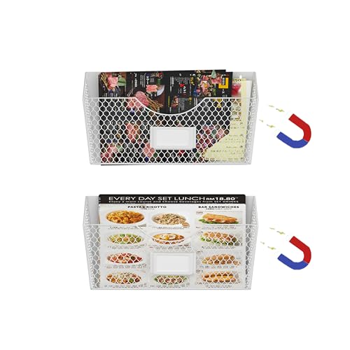 2 Pockets Magnetic File Holder for File Cabinets, Refrigerator, Whiteboard, Paper Organizer,Mail or Folder Holder, Magazine Rack,Wall Mount Hanging Mail Organizer (WHITE) - color: WHITE