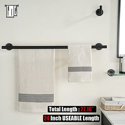 JQK Bathroom Hardware Set, 5-Piece Bath Accessories Set Matte Black Wall Mount Includes 24 in Towel Bar, 9 in HT Bar, TP Holder, Towel Hook x 2, BAS105-PB - color: Black