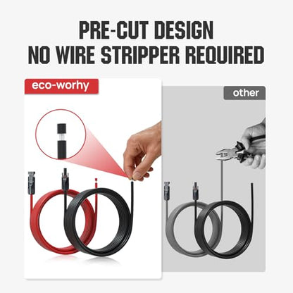 ECO-WORTHY 10FT 10AWG Solar Extension Cable 30A/1000V DC, IP67 Waterproof with Compatible Quick Connectors (Red+Black) for Solar Panels, Controllers, Off-Grid Systems - size: 10FT 10AWG