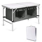 Goplus Folding Camping Table with Storage, Aluminum Outdoor Camp Table with 2-Level Adjustable Height, Lightweight Portable Foldable Picnic Table for Tailgating Beach BBQ Party RV