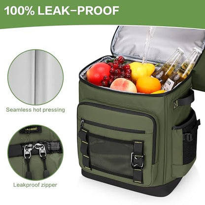 42 Can Backpack Cooler,40L Insulated Double Decker Leakproof, Waterproof Travel Cooler Backpack for Beach Camping Picnic Travel - color: green