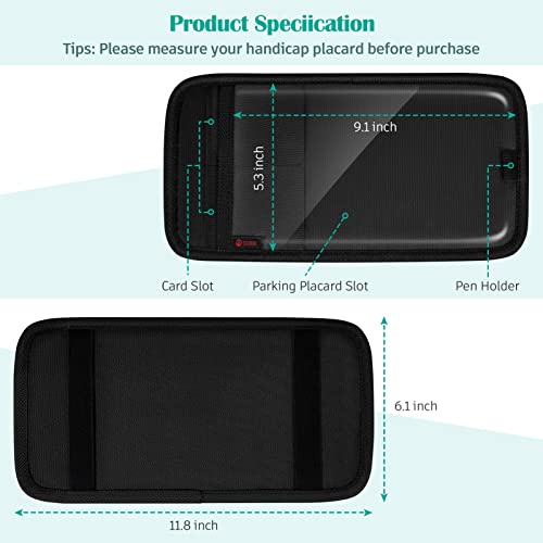 SITHON Handicap Placard Holder for Car Visor, Disabled Parking Permit Sign Protector with Pen Holder, Card Slots and Elastic Strap, Black