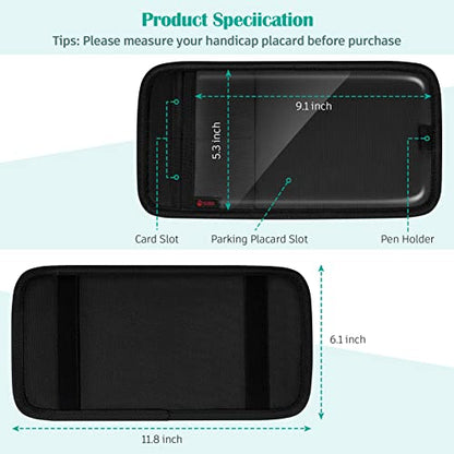 SITHON Handicap Placard Holder for Car Visor, Disabled Parking Permit Sign Protector with Pen Holder, Card Slots and Elastic Strap, Black