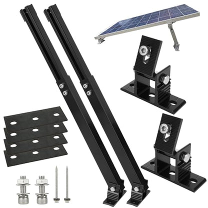 Adjustable Solar Panel Tilt Mount Brackets Aluminum Alloy Solar Panel Mounting Support up to 50 70 100 150 200 300 400 Watt Solar Panel for Flat Surface Roof RV Boat Off-Grid (Mount Only) Black - color: BLACK-1SET