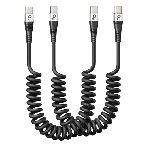 USB C to C Charger Cable [2-Pack 3FT], Coiled USB-C Cable for Car, Type C Fast Charging USBC to USBC Cable for iPhone 17/16/15/15 Pro/15 Plus/15 Pro Max/Samsung Galaxy S23 More USB C Devices - color: Silver, size: 3FT, style: USB C to USB C