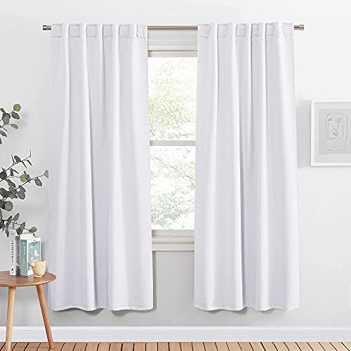 PONY DANCE 50% Blackout Window Curtain Panels - 42 W x 72 L Pure White Light Filtering Bedroom Drapes Blinds Back Tab & Rod Pocket Window Treatments Energy Saving for Living Room, 2 Pieces - color: Pure White, size: 42"W x 72"L (Pack of 2)