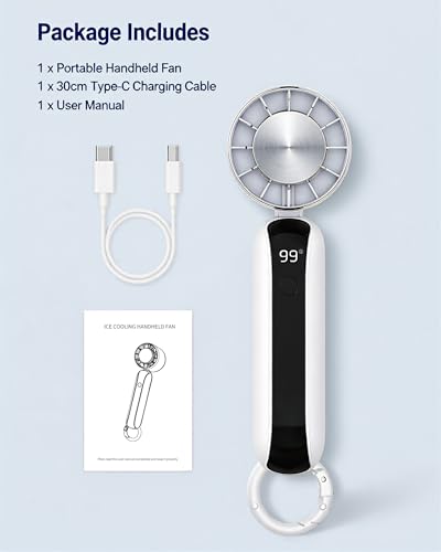 Portable Handheld Fan with Ice Cooling, 3 Speed Dual Turbo Fan, 3000mAh Rechargeable Battery, LED Digital Display, Personal Cooling Fan for Travel Commute Office Outdoor(F23) - color: F23