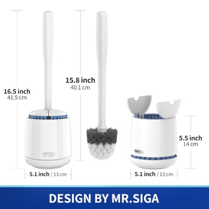 MR.SIGA Toilet Bowl Brush and Holder, Premium Quality, with Solid Handle and Durable Bristles for Bathroom Cleaning, White, 1 Pack - color: White, size: One Size
