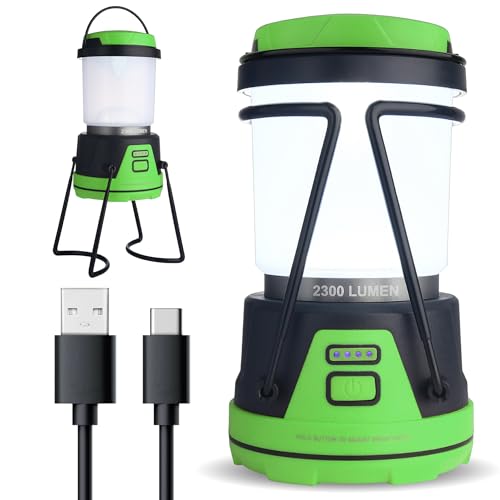 Rechargeable LED Camping Lantern - Power Outages, Hurricanes, Emergency, Hiking, Outdoor - Bright Battery Powered Electric Survival Light with Built-in Power Bank- Portable and Waterproof Camp Lantern - color: Black and Green, size: 2300 Lumens (1 Pack)