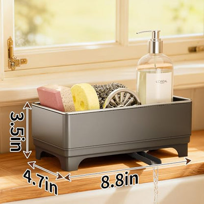 MOUKABAL Sponge Holder for Kitchen Sink – Rustproof Stainless Steel, 360° Rotating Drain Pipe, Large Counter Organizer with Drip Tray for Sponges, Brushes & Dish Cloths Grey - color: Grey 1