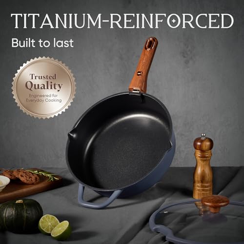 CAROTE 30-Piece Titanium Cookware Set, Nonstick Pots and Pans Set with Detachable Handle, RV Kitchen Cooking Set, Camping Use, Induction Compatible, Dishwasher & Oven Safe - color: Blue