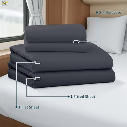 Shreem Linen Luxury 4 Piece Microfiber RV Sheet Set, Deep Pocket Fits Up to 10 inch, Soft, Wrinkle-Resistant, Camper, Travel Trailer Bedding, 3/4 Full Bunk 48x75, Dark Grey - color: Dark Grey, size: 3/4 Full Bunk - 48x75