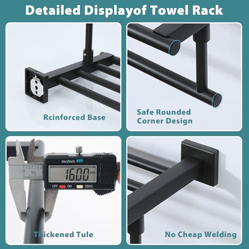 Alise 16 Inch Towel Racks for Bathroom, Towel Rack Wall Mounted with Tower Bars, SUS 304 Stainless Steel Bathroom Shelf, Heavy Duty Hand Towel Holder (Matte Black) - color: Matte Black, size: 16-Inch