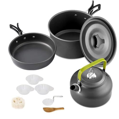 Camping Cookware Set Aluminum Nonstick Portable Outdoor Tableware Kettle Pot Cookset Cooking Pan Bowl for Hiking BBQ Picnic - color: Black