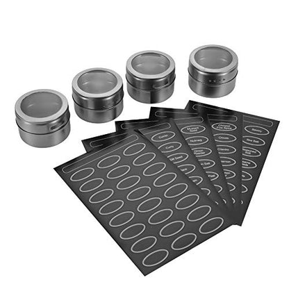 12 Powerful Magnetic Spice Tins- Stainless Steel Spice Storage Containers, Kitchen Spice Jars with Clear Lid with Sift & Pour, Rack Magnetic on Fridge, 120 Spice Labels - color: 12 MAGNETIC SPICE TINS