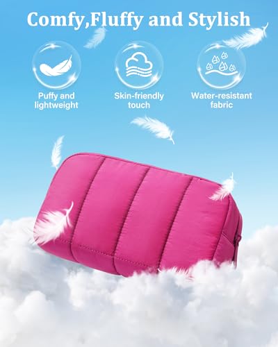 oscaurt 2 Pcs Makeup Bag Travel Toiletry Bag for Women Puffy Padded Cosmetic Pouch Purse Wide-open Makeup Organizer Case Travel Essentials - color: Rose-Set
