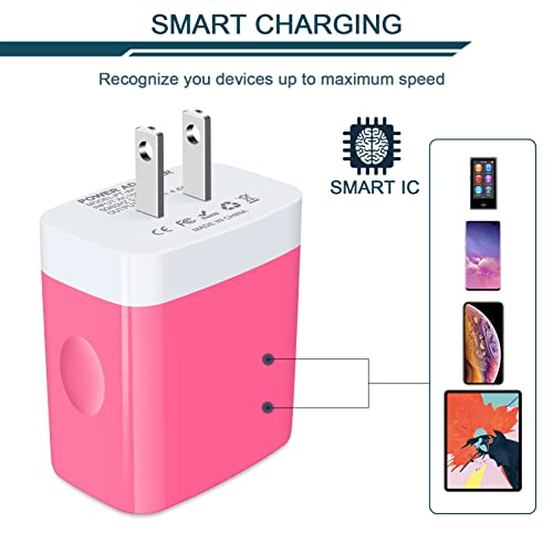 Wall Charger, USB Charger Adapter, 4.8A 4Multi Port Fast Charging Station | Power Base Block Plug Cube Brick for iPhone, iPad, Samsung Galaxy, Moto, Google Pixel, Kindle Fire Plug Cargador Carro - color: Pink