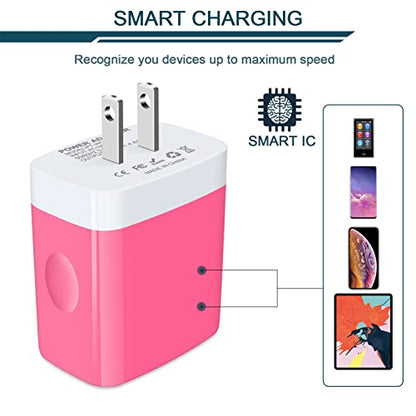 Wall Charger, USB Charger Adapter, 4.8A 4Multi Port Fast Charging Station | Power Base Block Plug Cube Brick for iPhone, iPad, Samsung Galaxy, Moto, Google Pixel, Kindle Fire Plug Cargador Carro - color: Pink