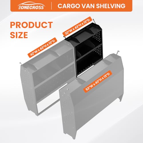 Black Steel Cargo Van Shelving Storage System Adjustable Height Fit for Ford Transit Connect 2014+, Ram Promaster City, Chevy City Express, Nissan NV200 32" W x 43" H x 13" D - size: 32" W x 43" H x 13" D