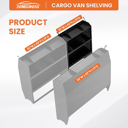 Black Steel Cargo Van Shelving Storage System Adjustable Height Fit for Ford Transit Connect 2014+, Ram Promaster City, Chevy City Express, Nissan NV200 32" W x 43" H x 13" D - size: 32" W x 43" H x 13" D