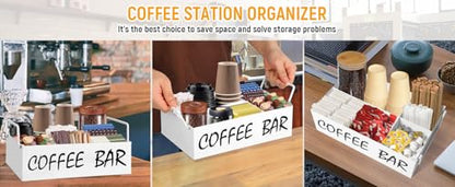 Coffee Station Organizer with Handles, Metal Coffee Bar Accessories Organizer for Countertop, Pod Holder Basket for Sugar Tea - White Table Decor - style: White -4 compartments