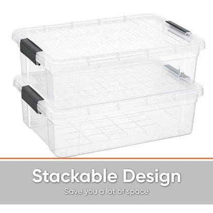 Superio 13.7 Qt Clear Plastic Storage Bins with Lids and Latches, Organizing Containers, Stackable Plastic Bin for Home, Garage, School, and Office - size: 17.5" x 12" x 5.25"