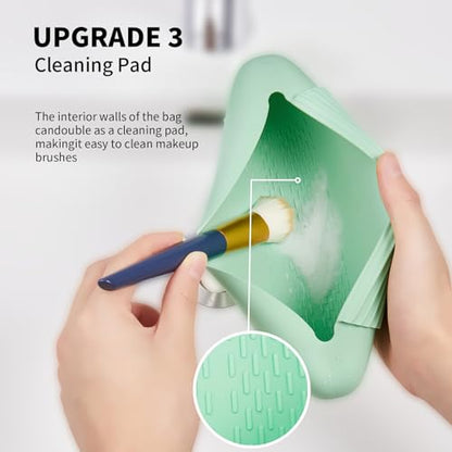 AGIKET Silicone Makeup Brush Holder Travel Cosmetic Bag：Soft Portable Cosmetic Face Brushes Holder with Upgrade Anti-Fall Out Magnetic Closure, Large Travel Makeup Brush Case - Green - color: Green, style: Brush Holder