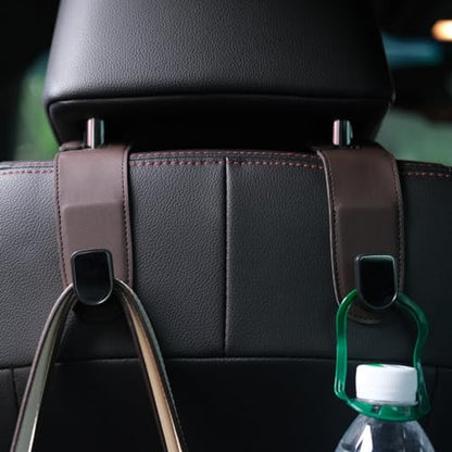 JEYODA Flexible PU Vehicle Storage Hanger, Multifunctional Headrest Hooks for Purses, Bags and Car, Home (Brown) - color: Brown