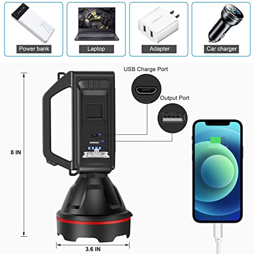 Rechargeable Spotlight Flashlight, High Lumens Handheld Spotlight,LED Searchlight with Shoulder Strap and USB Output for During Hurricane,Emergency, Storms,Hunting , Hiking, Camping(Black Pack of 2) - color: Black2