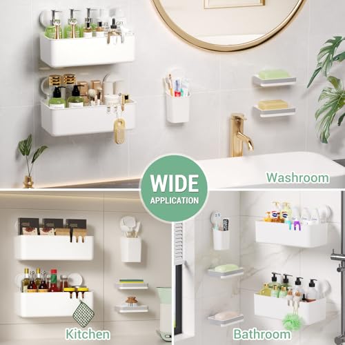 LUXEAR Shower Caddy 5 Pack Suction Cup Shower Organizer for Bathroom Storage Home &Kitchen,No Drilling Removable Plastic Shelf Organizer with Soap Dish&Toothbrush Holder Easy Install - size: 5 pack