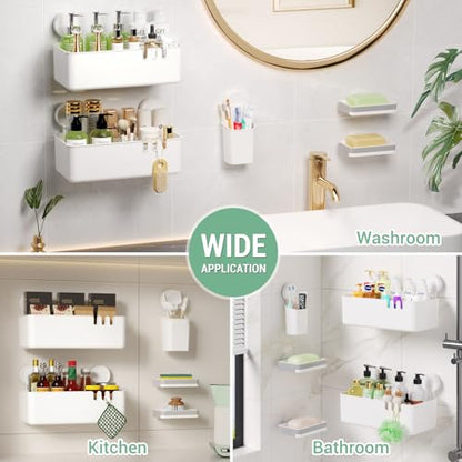 LUXEAR Shower Caddy 5 Pack Suction Cup Shower Organizer for Bathroom Storage Home &Kitchen,No Drilling Removable Plastic Shelf Organizer with Soap Dish&Toothbrush Holder Easy Install - size: 5 pack