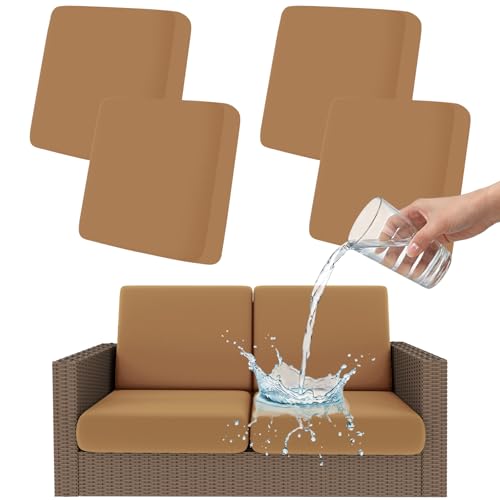 Smiry Waterproof Patio Cushion Covers, Stretch Outdoor Couch Slipcovers Replacement Washable Furniture Protector Sofa Chair Seat Cover for Dogs and Pets (4 Pcs, Camel) - color: Camel, size: 4PCS