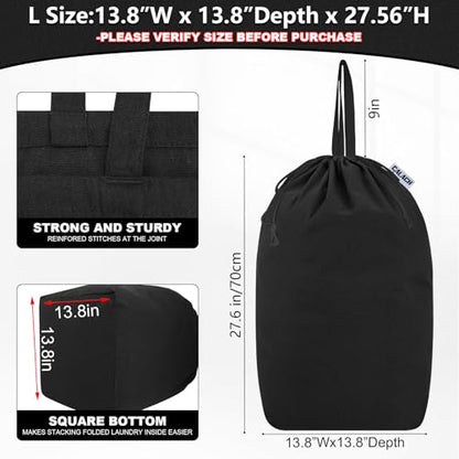 Canvas Laundry Bags with Handles & Square Base 13.8"Wx13.8"Dx27.6"H, Large Heavy Duty Laundry Hamper Bag, College Dorm Washable Drawstring Canvas Dirty Clothes Sack (Black) - color: Black 1-Pack | Square Base, size: 13.8"Wx13.8"Depthx27.6"H