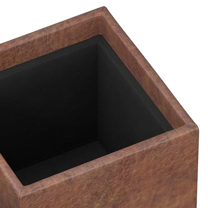 SIMPLIHOME Rockwood Cube Storage Ottoman with Tray - 17" Wide x 17" High Upholstered Vegan Leather Square Storage Ottoman in Distressed Saddle Brown, Contemporary Cube Ottoman with Serving Tray - color: Distressed Saddle Brown