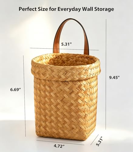 Wall Hanging Basket, Natural Seagrass Woven Storage Basket, Farmhouse Wall Organizer for Bedroom, Entryway & Kitchen