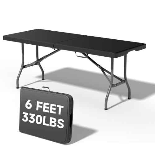 Heavy Duty Folding Table, Sturdy Portable Foldable Table with Safety Lock, Indoor Outdoor Use for Camping Party, 6/8 Foot (Standard, Black, 6FT-10 Pack) - color: Black, size: 6FT-10 PACK, style: Standard