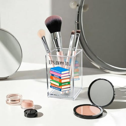 It's Okay To Make Mistakes Acrylic Cosmetic Pencil Pen Holder Cup, Motivational Desk Organizer Accessory for Office School, Inspirational Quote Gifts for Women Book Lover Coworker Sister Teacher - style: Okay To