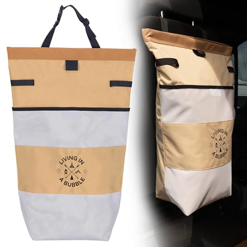 Living in a Bubble Wet Dry Laundry Bag – Portable Waterproof Laundry Hamper for RV, Campervan & Travel – Foldable Clothes Organizer with Separate Wet & Dry Compartments - color: Beige, size: Utility Bag
