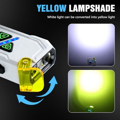 UV Flat EDC Flashlight Rechargeable 1000 High Lumens Pocket Light with RGB | Magnetic Base Small Flashlights, Dual Switch,Aluminum Alloy Body,USB-C Waterproof Work Flash Light for Work,Home,Emergencies - color: RBG White