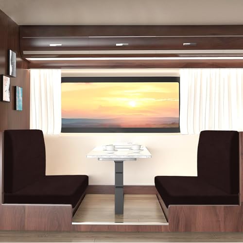 ANARACHON Leather Look RV Dinette Cushion Covers, Stretchable Camper Couch Cushion Covers Washable RV Bench Seat Cover for Travel Trailer Couch (2 Backrest Cover & 2 Bench Cover, 01 Chocolate) - color: 01 Chocolate, size: 2 Sets