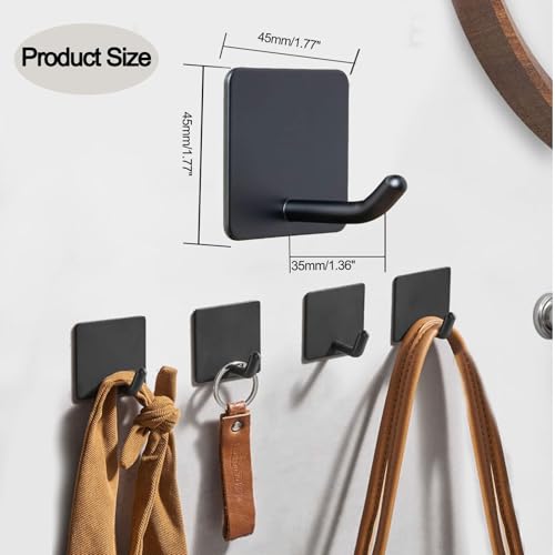 Adhesive Towel Hooks for Bathrooms, 8 Piece Towel Hooks for Hanging Hat Robe Coat, Stick on Hooks for Kitchens, Strong Self-Adhesive No Damage Sticky Hook, Black - style: S-Black-45°