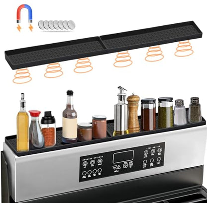 30 Inch Silicone Magnetic Stove Top Shelf, Kitchen Shelf Over Stove Spice Rack Apartment Must Haves Kitchen Gadgets for Above Stovetop Seasoning Organization and Storage with 2 Functional Prtitions - color: Black