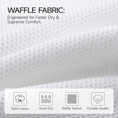 REDKISS 100% Cotton Waffle Weave Bath Towels 4 Pack - 27.5x55 Inches| Lightweight, Quick Dry & Highly Absorbent,Perfect for Spa, Gym, Travel, Guest Bathroom-White - color: White