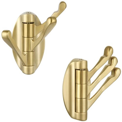 Angle Simple Swivel Towel Hook Brushed Gold 2 PCS, Metal Folding Bathroom Hook, Bath Towel Holder, Heavy Duty Robe Clothes Hanger for Bathroom RV Wall Mount - color: Brushed Gold, size: 2 Pack