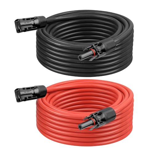 10 AWG Solar Extension Cable 25FT Black + 25FT Red, 10 Gauge Solar Panel Wire Male to Female Tinned Copper Wire for Solar Panel, Automotive, RV, Boat, Outdoors - size: 10AWG 25FT