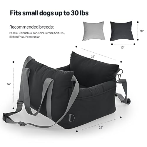 Amazon Basics Dog Car Seat, Pet Booster for Small-Medium Dogs with Leash & Washable Cover, Black - color: BLACK