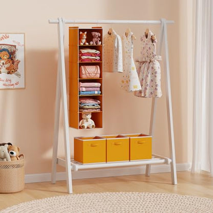 MAX Houser 6-Shelf Hanging Closet Organizer, Hanging Storage Shelves with 2 Sturdy Hooks Space-Saving for Bedroom, Foldable (Yellow) - color: Yellow